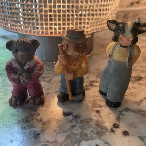 3 THT Mini Bears and Cow Figurine Vintage 1994